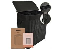 Bellettini® Bamboe Wasmand met Deksel - 3 Compartimenten Wassorteerder - 155 Liter - Zwart — afbeelding 1