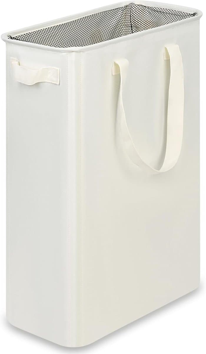 Wasmand - Smalle wasmanden met handvatten - Inklapbare wasmand voor vuile was - Voor wasruimte studentenkamer en slaapkamer - 20 x 40 x 60 cm - Gebroken wit — afbeelding 1