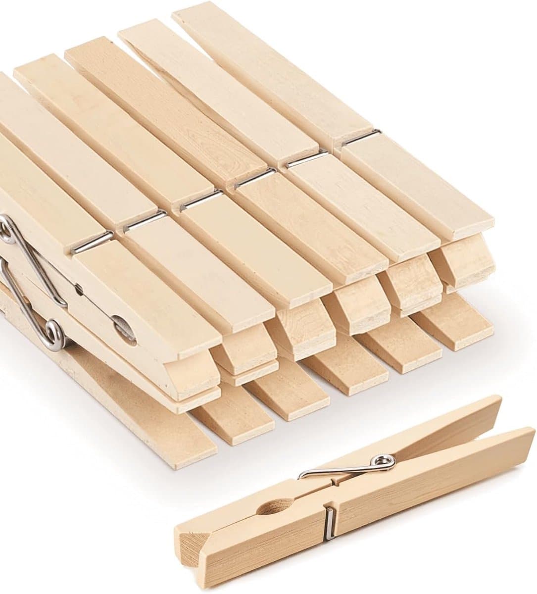 Grote houten wasknijpers – 6 cm – Verpakking van 100 stuks – Robuuste knijpers voor buiten – Ideaal voor het ophangen van de was of het sluiten van snackzakjes – Ook geschikt voor het vastklemmen van zakken, foto's, afbeeldingen en kunstwerken. — afbeelding 1
