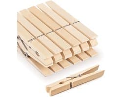 Grote houten wasknijpers – 6 cm – Verpakking van 100 stuks – Robuuste knijpers voor buiten – Ideaal voor het ophangen van de was of het sluiten van snackzakjes – Ook geschikt voor het vastklemmen van zakken, foto's, afbeeldingen en kunstwerken.