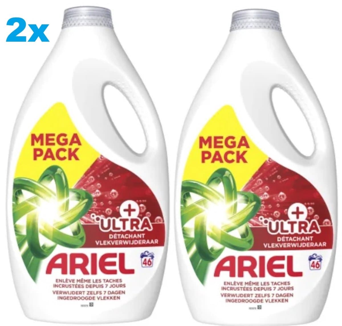 2x Ariel Vloeibaar Wasmiddel + Ultra Vlekverwijderaar - 2 x 46 Wasbeurten - 2 x 2070 ml — afbeelding 1