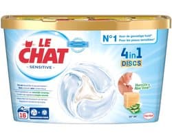 Le Chat HC Discs Sensitive 4-in-1 (4x) – Wasmiddelcapsules – Hypoallergeen & Zacht voor de Huid – 16 Stuks / 264 g – Voor Gevoelige Huid (4x)