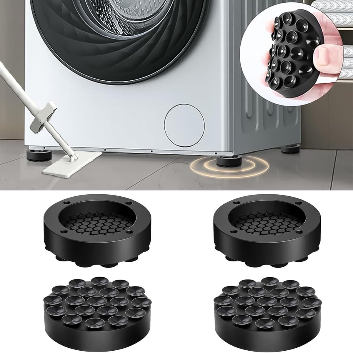Antivibratie Voetjes - Wasmachine Onderzetters - Stil Huishouden - Universele Pasvorm - 4 Stuks - Zwart — afbeelding 1
