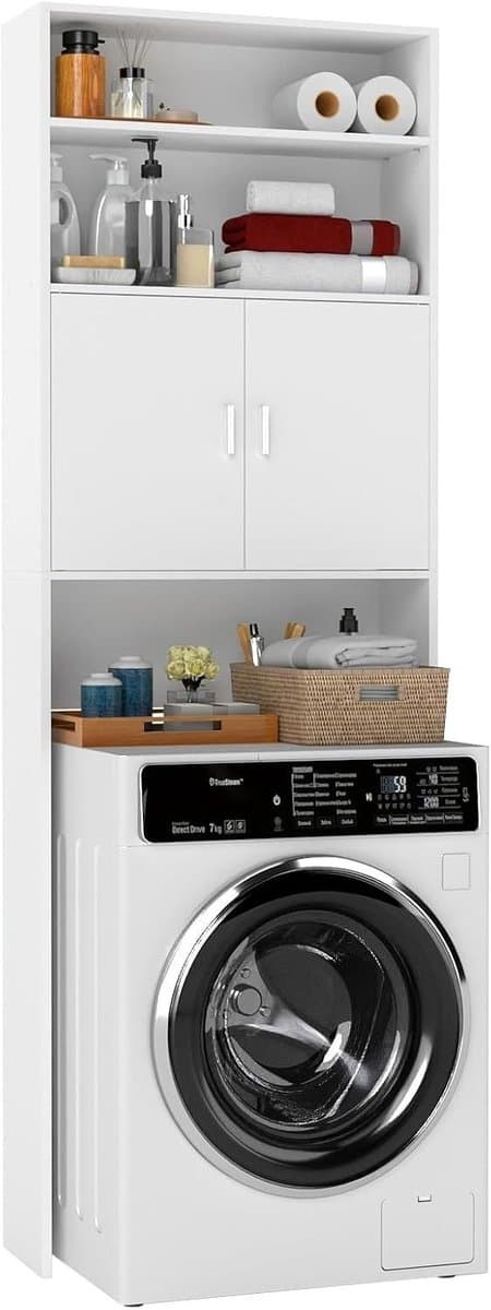 SNJY® Wasmachine Kast - Wasmachine Verhoger - Wasmachine Ombouw - 20L x 63B x 185H cm - Wit — afbeelding 1