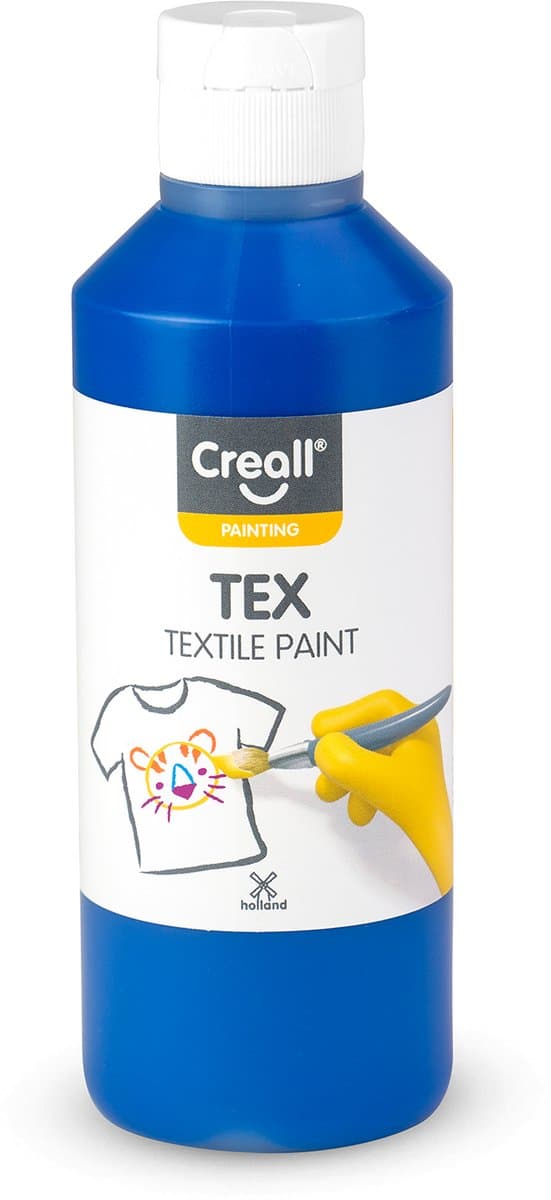 Creall Tex - Textiel- & Stoffenverf - Blauw - 250ml - Machine wasbaar na fixatie - Voor T-shirts, jeans, schoenen, stoffen tassen, meubels en auto-interieurs/hemelbekleding - Gemaakt in NL - Glutenvrij — afbeelding 1