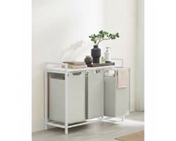 Witte Wasmand met 3 Vakken – Afneembare Waszakken & Plank – Metalen Frame – 3×38 L