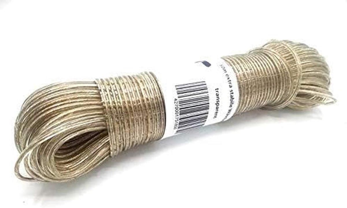 Waslijn 50 meter - Drooglijn - Buiten Drogen - Weerbestendig Staalkern - 25mm Diameter - Transparant — afbeelding 1