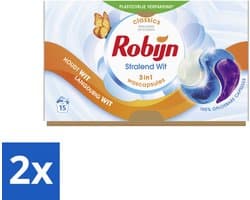 2 x Robijn Wascapsules 3-in-1 Stralend Wit 15 stuks per verpakking - Wit Was - Stralend Wit - Wascapsules - White Serum - Wasbescherming