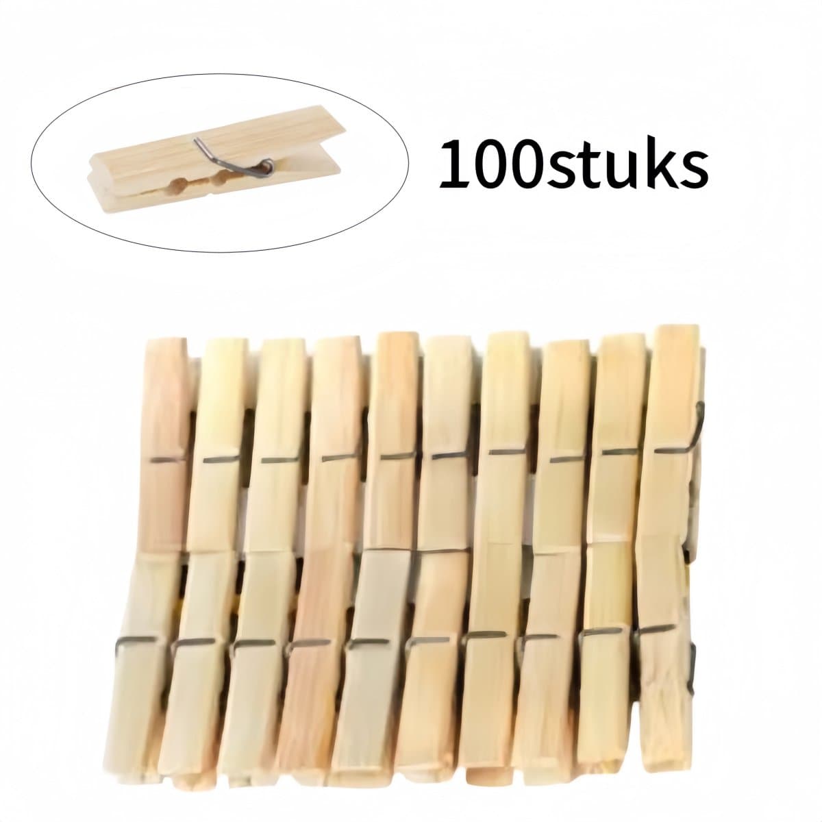 100 stuks houten wasknijpers - RVS veer - glad geschuurd - verstevigde knijpkop - 6 cm - houtkleur — afbeelding 1