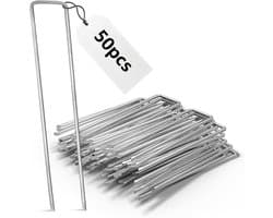 Set van 50 roestvrije grondankers voor onkruidwerend doek, gegalvaniseerde stalen pinnen voor het bevestigen van onkruidwerende tegels, onkruidfolie of voor kamperen - 150 x 25 mm - Diameter 2,7 mm — afbeelding 1