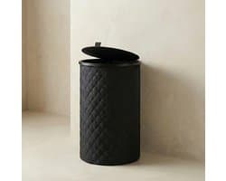 MAZAZU Wasmand Rond - 99 Liter - Diamond Stitch - Zwart - Met Deksel & Uitneembare Waszak - Hoog & Smal Design - 38x69 cm
