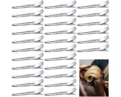 60x Zilveren Eendenbek Haarclips voor Knippen en Stylen - 3,8 cm Vlakke Metalen Klemmen