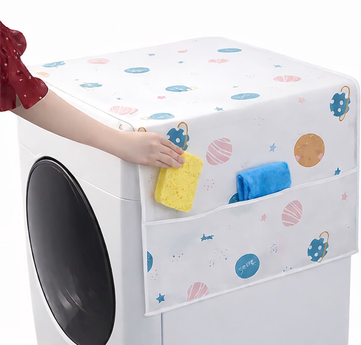 Koelkast Afdekhoes met Opbergvakken – PEVA Waterdicht, Olie- en Stofdicht – Multifunctionele Koelkast Cover met Hangende Opbergtas – Voor Koelkast of Wasmachine – 130×55 cm – Small Planet Design — afbeelding 1
