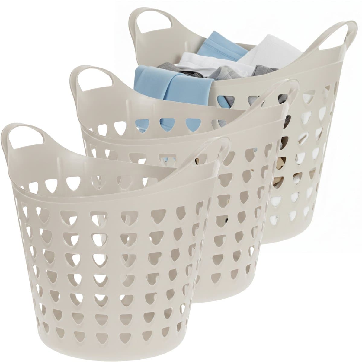 Excellent Houseware Flexibele wasmand - 3x - beige - 26 liter - kunststof - 40 x 41 cm — afbeelding 1