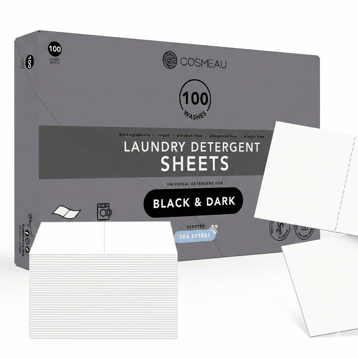 Cosmeau Zwarte Was Wasmiddel Wasstrips 100 Wasbeurten - Wasvellen - Wasdoekjes - Detergent Sheets - Wasdoekjes — afbeelding 1