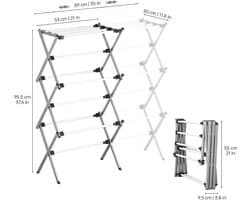 Droogmolen met Voet voor Camping & Thuis - Wasrek Staand - Droogrek Inklapbaar - Wit met Grijs