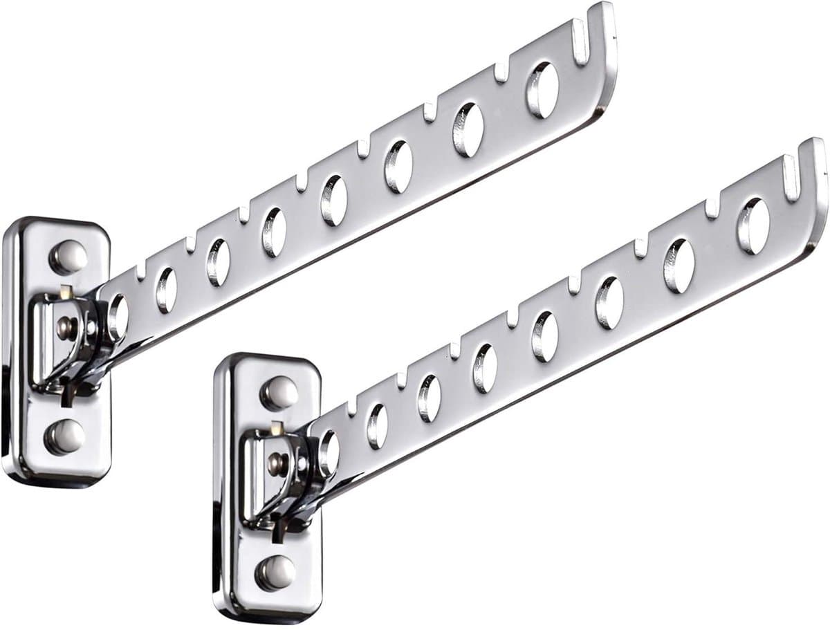 Aan de Muur Bevestigd Kledingrek - Set van 2 - Droogrek - RVS - Opvouwbaar - Ruimtebesparend - voor Balkon, Wasserij, Badkamer, Patio - 30*3.5*8.2CM - Zilver — afbeelding 1