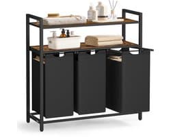 Hennova Wasmand 3 vakken - Wassorteerder - Wasmanden - Wasmand uitschuifbaar en afneembaar - Met kantelbescherming - 120 L - 92.5 x 33 x 92 cm
