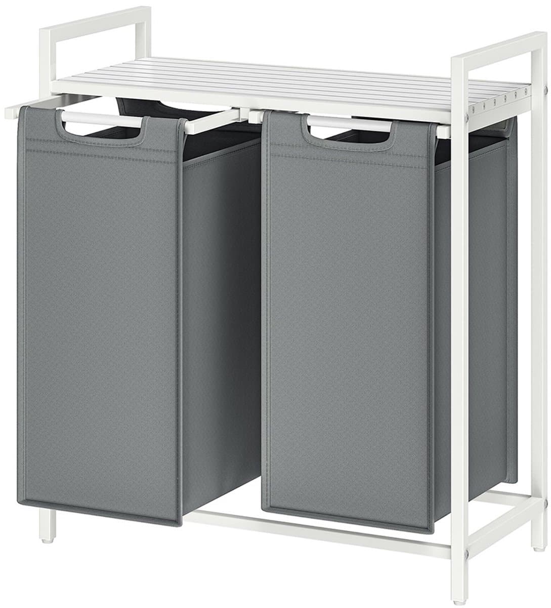 Wasmand 73 x 33 x 72 cm Wit Grijs Oxforddoek Metalen Frame 2 Vakken 46 Liter Uittrekbaar Afneembare Zakken Stevig Duurzaam — afbeelding 1