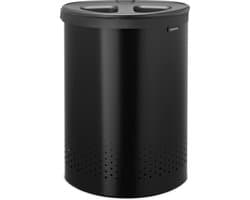 Brabantia Wasmand - met Deksel - 55 l - Wassorteerder - 2 Vakken - Matt Black / Dark Grey