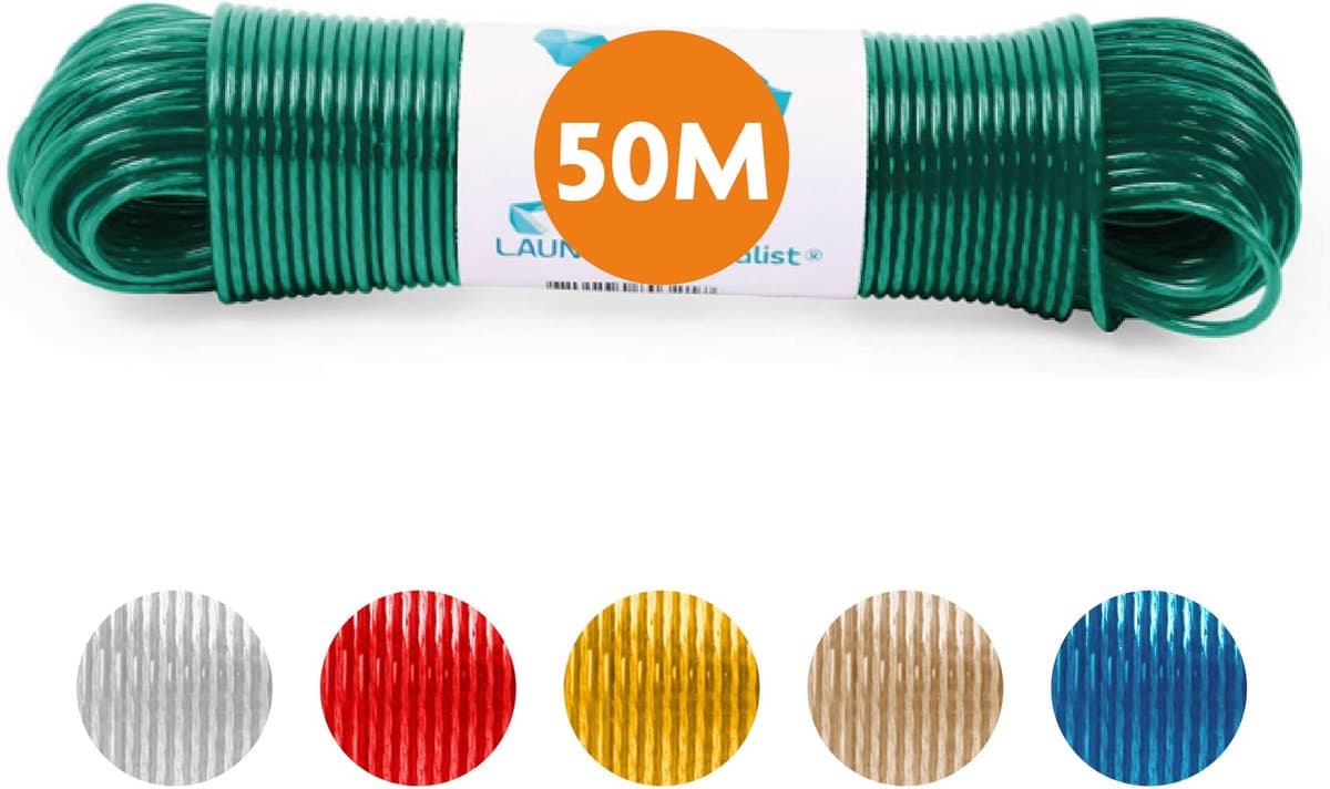 LaundrySpecialist Waslijn - Waslijndraad - Wasdraad - Waslijndraad met stalen kern - 50 meter met stalen kern - Groen — afbeelding 1