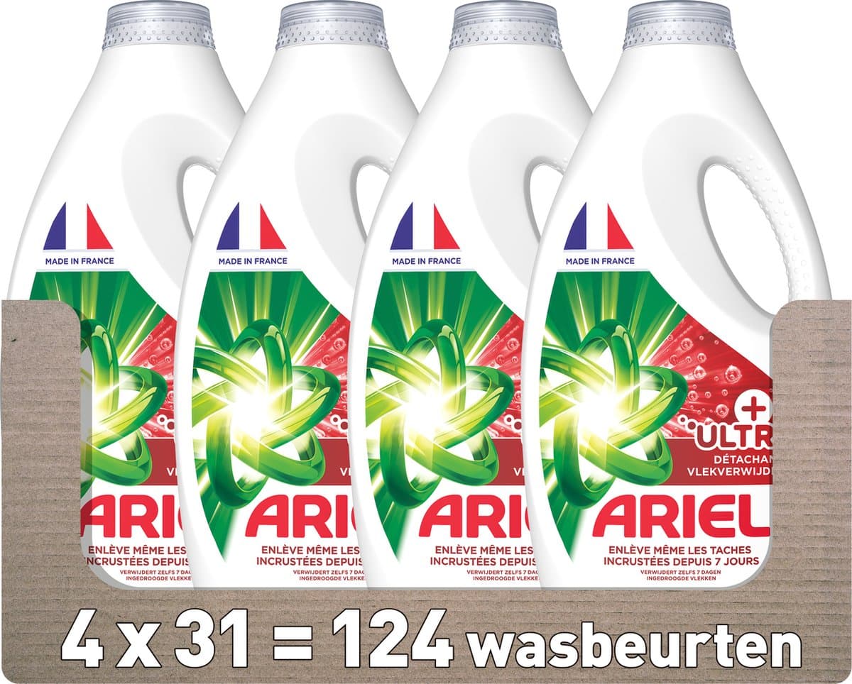 Ariel Vloeibaar Wasmiddel +Ultra Vlekverwijderaar - 4 x 31 Wasbeurten - Voordeelverpakking — afbeelding 1