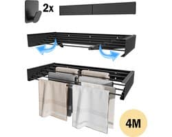 PLAY IT Wanddroogrek 80cm Inklapbaar Zwart - 4 Meter Drooglengte - Wasrek/Droogrek Hangend + 2 Handdoek Haakjes — afbeelding 1