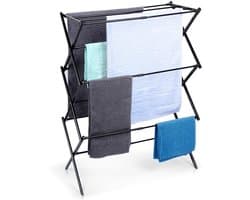Droogrek Staand Metaal Zwart Verticaal Intrekbaar 44,5-75x37,5x105 cm - Droogtoren - Wasrek - Washanger
