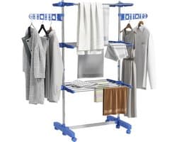 HOMCOM-Wäscheständer-Edelstahl, ABS-142L x 55B x 152H cm-Blau