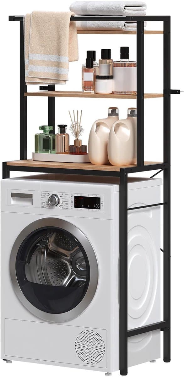 Wasmachine Kast - Wasmachine Meubel - Opbergkast - Badkamer - Waskamer - 3 Planken - Zwart - Hout — afbeelding 1