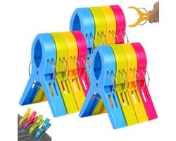 12x Strandlaken Knijpers - Wasknijpers - Badlaken - Strandlaken klemmen - Plastic Knijpers - Grote Handdoek Klemmen - Handdoek Knijpers - Grote knijpers - Badlaken Clips - Gekleurde - Wasrek Knijpers - Strandlaken Klemmen voor Strandbed - Plastic — afbeelding 1