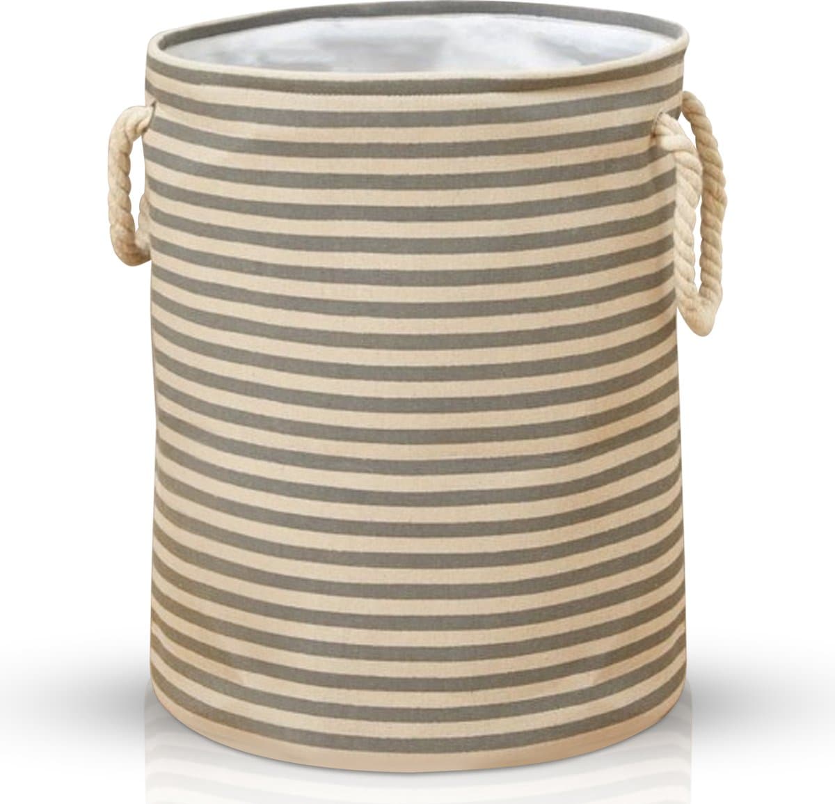 Terra - Wasmand - Wasmand Inklapbaar - Opvouwbare Wasmanden - 35 cm x 40 cm - Stijlvolle en Ruimtebesparende Wasmand voor Optimale Wasorganisatie - Engelse Stijl Wasmanden - Licht - Donkergrijs met Beige Strepen — afbeelding 1