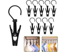 Washaken Clip - Drooghaak voor kleding - met 360 graden draaibare haak - Washaken met klemmen - kleerhangers voor sokken - Sterke plastic wasknijpers - Veelzijdig - draagbare antislip plastic hangers clips - 10stuks - zwart — afbeelding 1