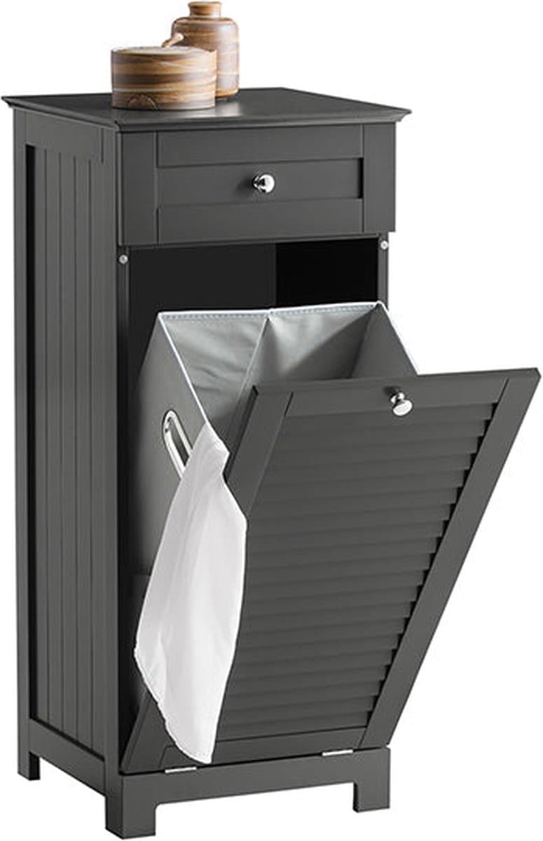 Waskast met Waszak - Wasverzamelaar - Wasmand - Flexibele opslag - Accessoirelade - Inclusief gekleurde handgrepen - Donkergrijs - 40 cm x 90 cm x 38 cm — afbeelding 1
