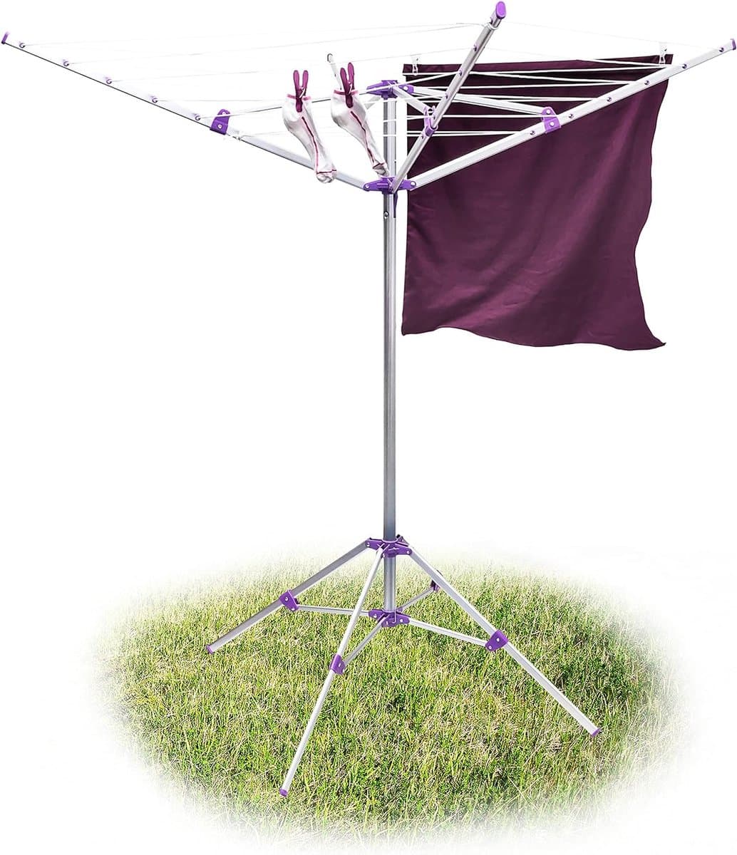 Droogmolen 19 m lijn H x B x D: ca. 161 x 120 x 120 cm mobiel op voet inklapbaar tuin en balkon zilver — afbeelding 1