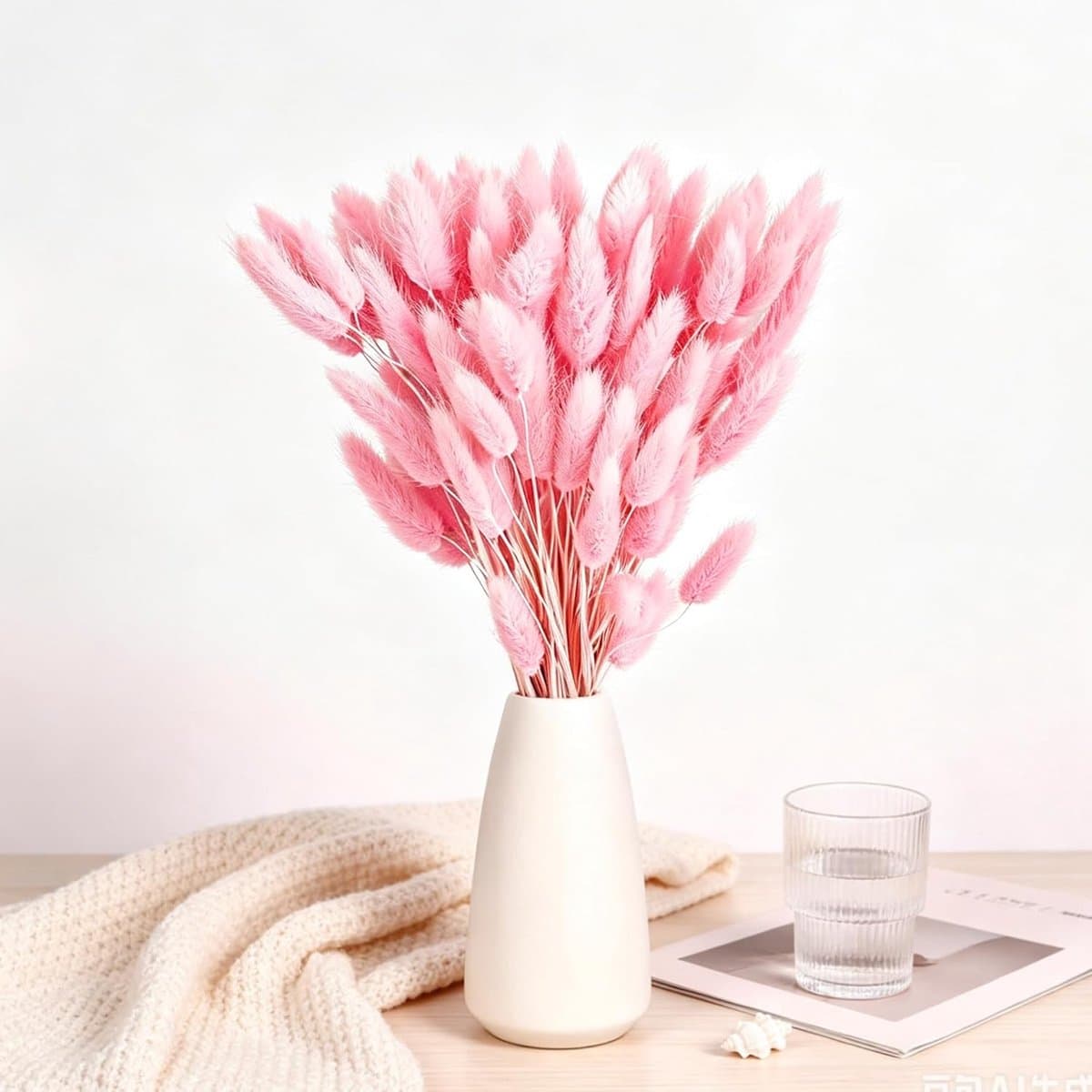 120 stuks gedroogd pampasgras, gedroogd pampasgras, decoratie, gedroogde konijnenbloemen, Boheemse decoratie, geschikt voor thuis, bruiloften, festivals, feesten — afbeelding 1