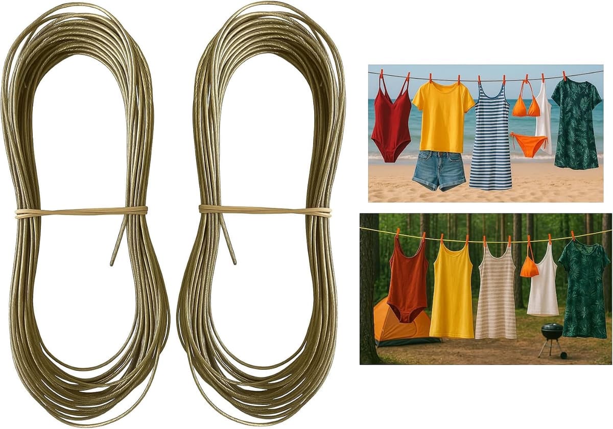 Waslijn 2 mm extra sterk met stalen kern en pvc-ommanteling, perfect voor huis, tuin, camping (goud, 1000 cm) — afbeelding 1