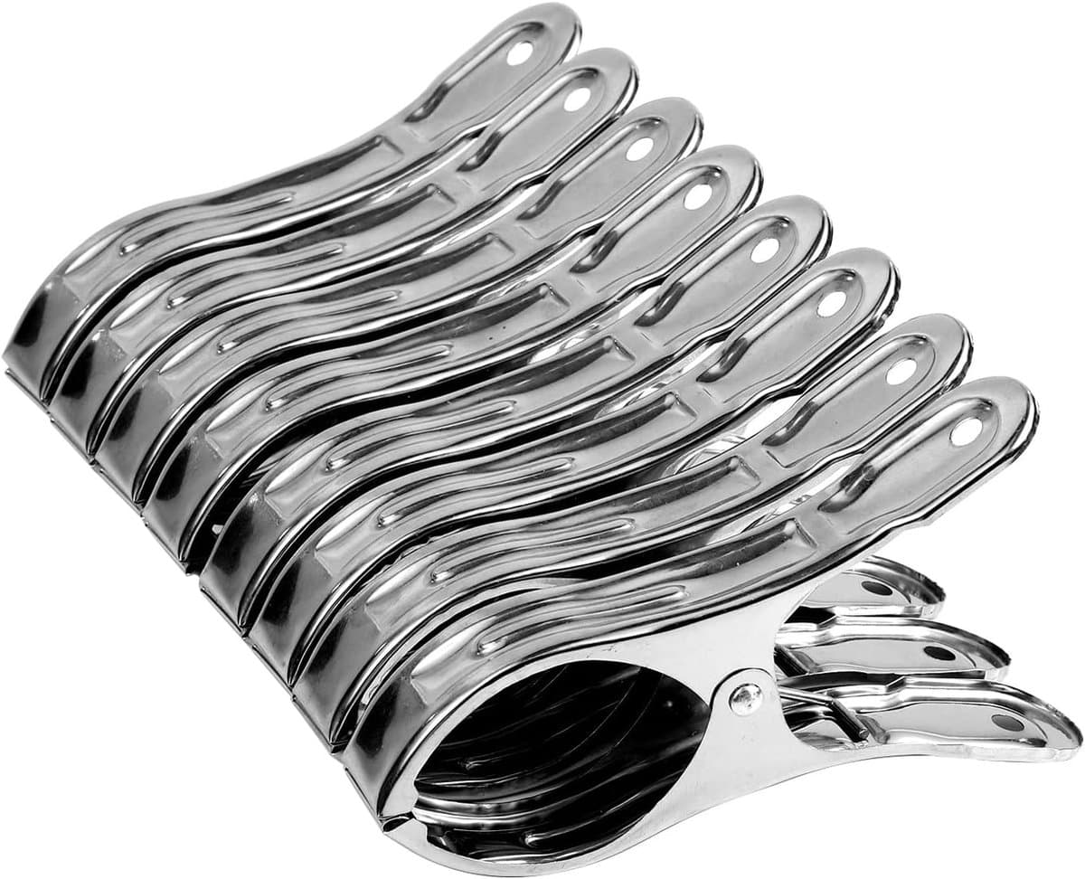 Wasknijpers, groot, 12 cm, strandhanddoekklemmen, handdoekklemmen voor strandstoelen, roestvrijstalen klemmen voor strandhanddoek, handdoek, badhanddoek, kleding (zilver) — afbeelding 1