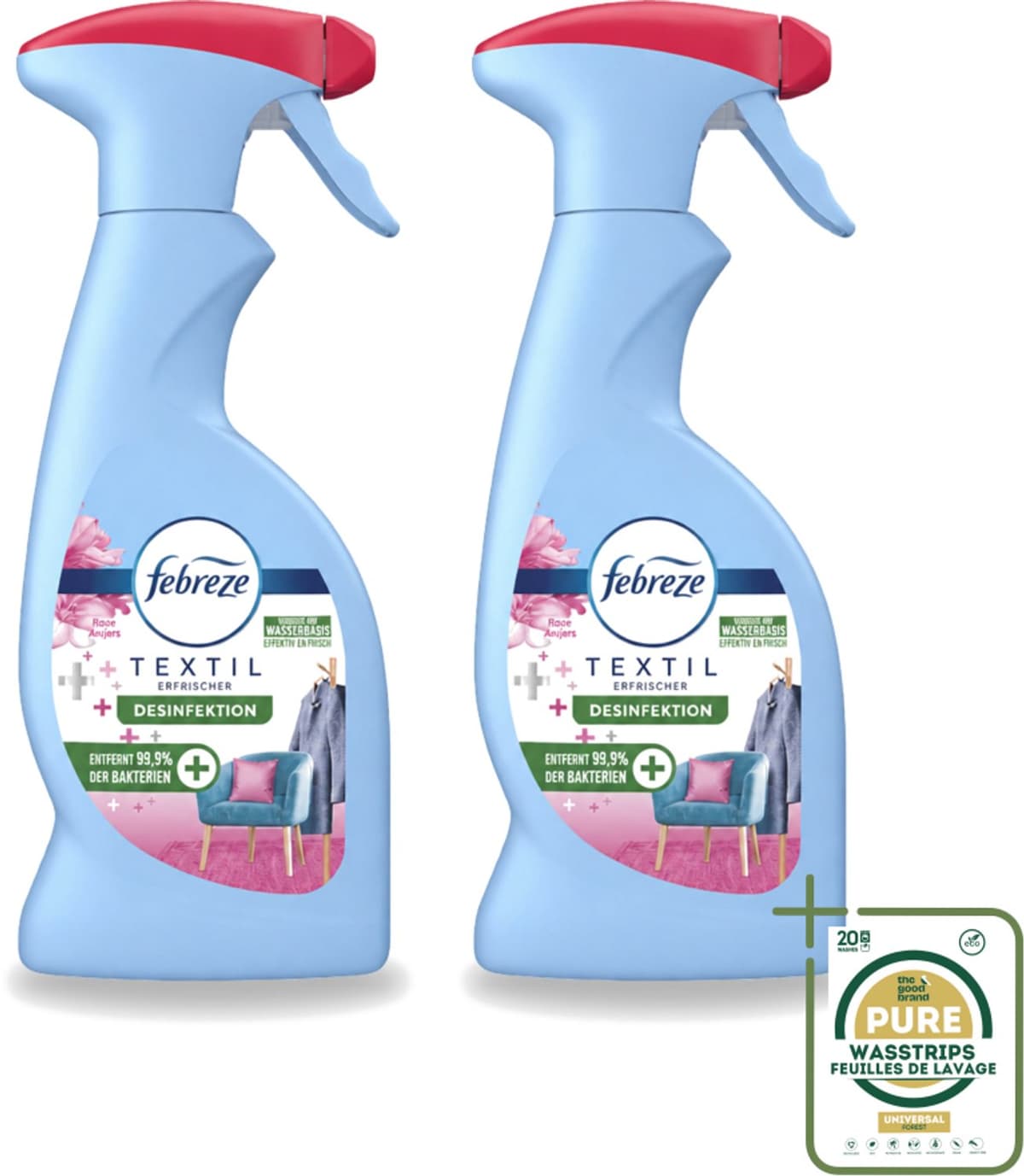 2 x Febreze – Textielspray – Roze Anjers – 375 ml - Wasstrips - Textielgeur - Textielverzorging - Geurverwijdering - Textielspray - Roze Anjers — afbeelding 1