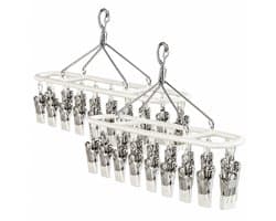 Bobypet - Droogrek - Sokken drogerrek - 2 Stucks - Winddicht & Roestvrij - Wasrek met Knijpers - 360° Draaibaar Droogrek RVS - Voor Sokken & Ondergoed - Wit