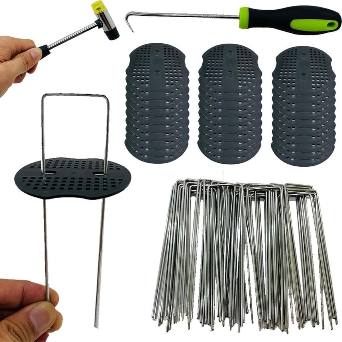Grondankers voor Onkruidvlies - Zwart - 150 x 40 mm - Stalen Haringen met Bufferschijven - Voor Tuin en Kunstgras — afbeelding 1