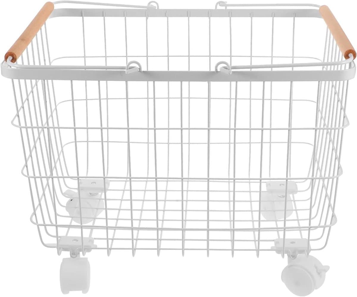 Wasmand op wielen - Opbergmand - Kleding sorteren - Met handgrepen - 38x31x28.5cm - Wit — afbeelding 1