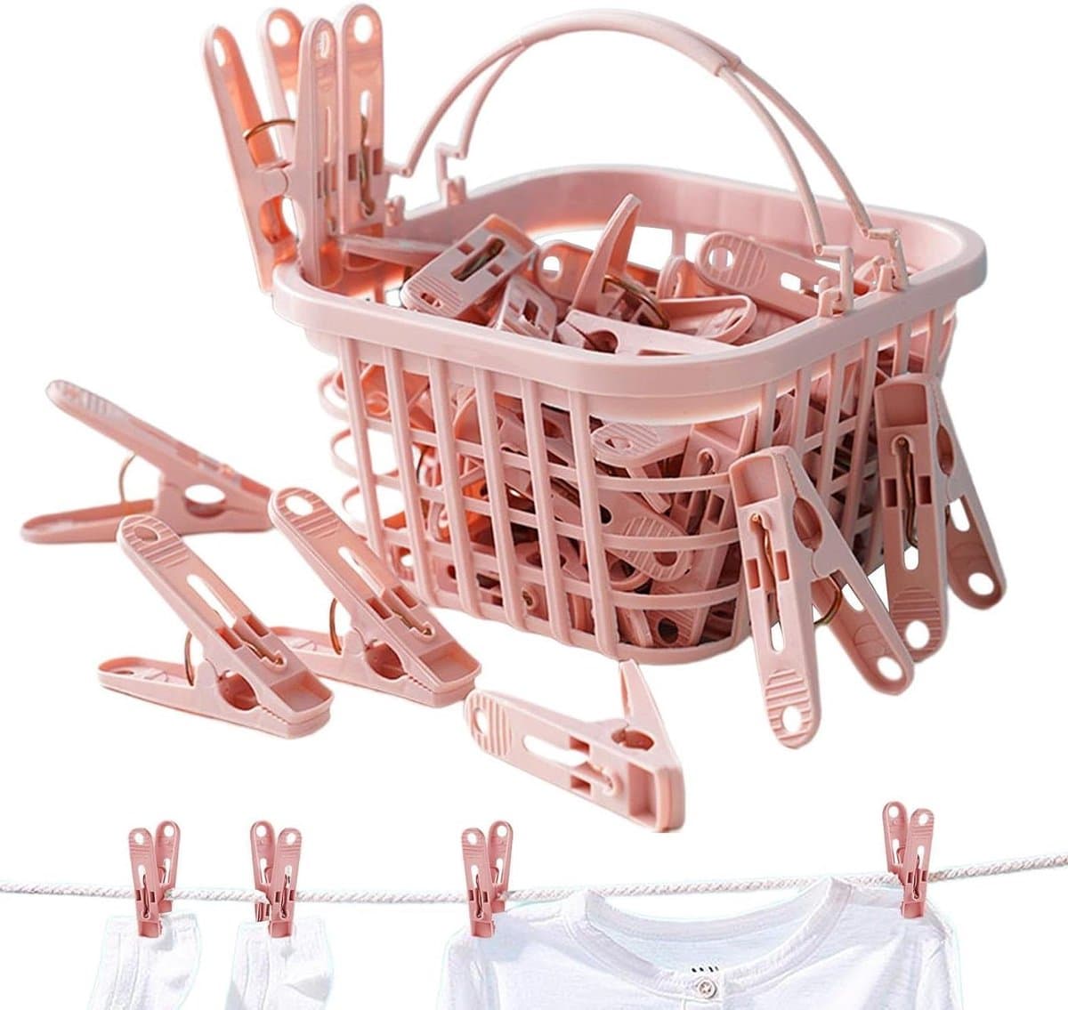 Waslijnclips - Wasknijpers mand - Kleding drogen - Winddicht ontwerp - 30 stuks - Roze — afbeelding 1