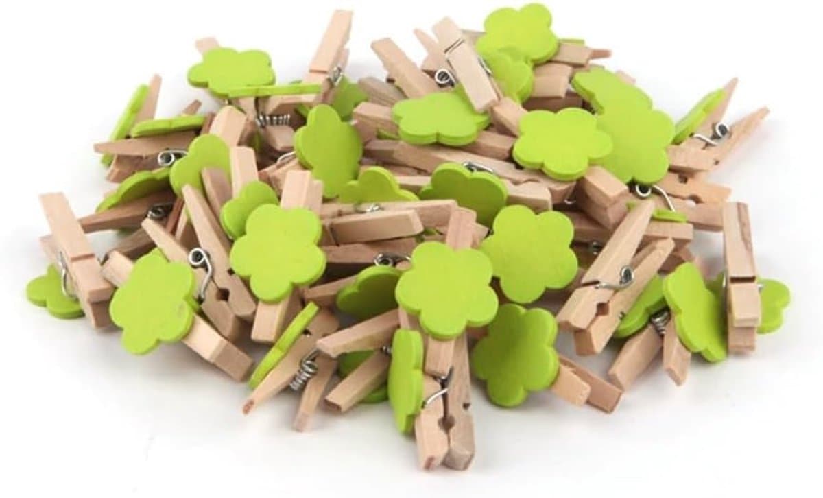 Houten Wasknijpers - Kleine Decoratieklemmen - Foto's Ophangen - Natuurlijk Hout - 50 Stuks - Groen — afbeelding 1