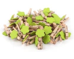 Houten Wasknijpers - Kleine Decoratieklemmen - Foto's Ophangen - Natuurlijk Hout - 50 Stuks - Groen