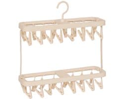 5Five Wasgoed droogcarrousel/droogmolen - 32 clips/knijpers - beige - kunststof - 40 x 12 x 43 cm - ruimte besparend