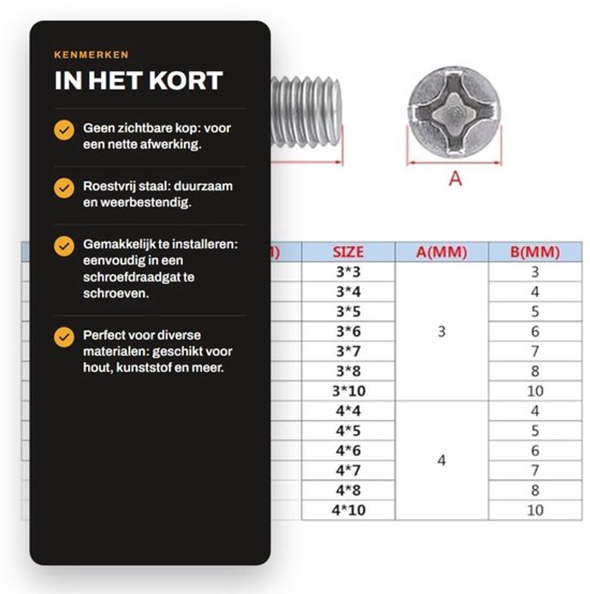 Madenschroeven M3x4mm - 100 Stuks - Roestvrij Staal - Pinschroeven - Schroefdraadpennen - Schroefdraadgat — afbeelding 1