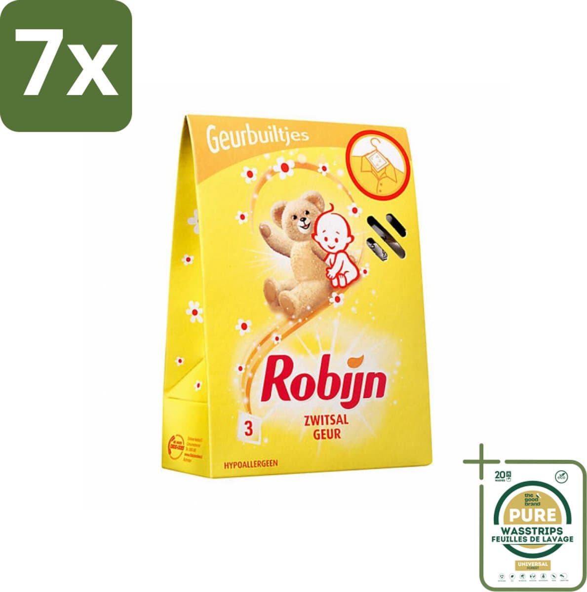 7 x Robijn Geurbuiltjes Zwitsal 3 stuks per verpakking - Grootverpakking - Zwitsal Geur - Babygeur - Geurbuiltjes - Kastgeur - Ladegeur — afbeelding 1