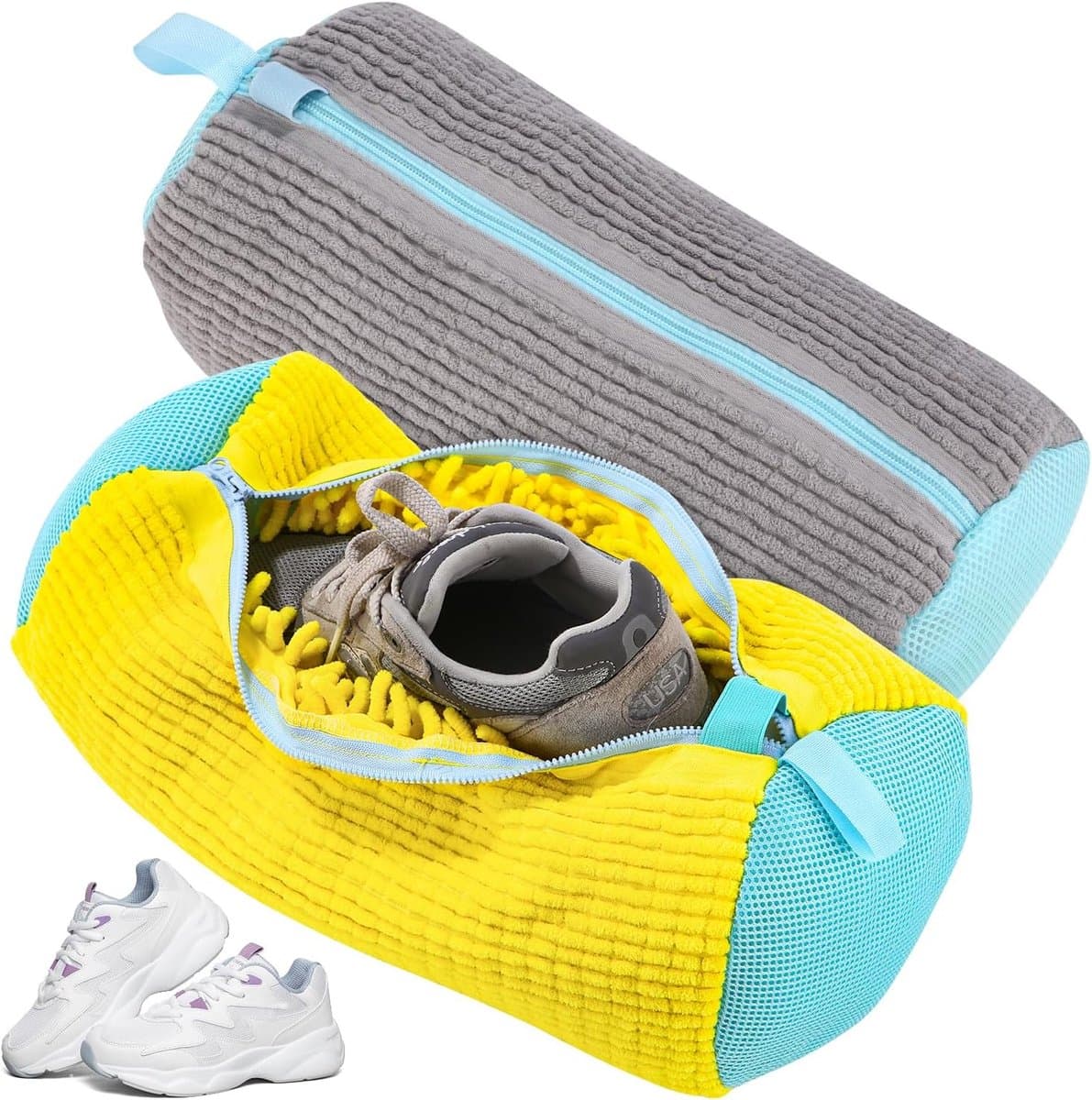 Schoenwaszak, wasmachine, schoenenzak, wasmachine, 2 stuks, multifunctionele waszak, schoenen met 360 graden reinigingsfleece, zelfreinigende schoenen, waszak voor wasmachine en droger — afbeelding 1