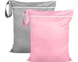 2 stuks waterdichte waszakken 38 x 48 cm, herbruikbare tas voor zwemkleding, luiers en strandhanddoeken (grijs + roze)